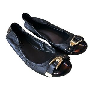 Ditto Vaneli Black Brown Tortoise Patent Leather Gold Buckle Ballet Flats - 7.5